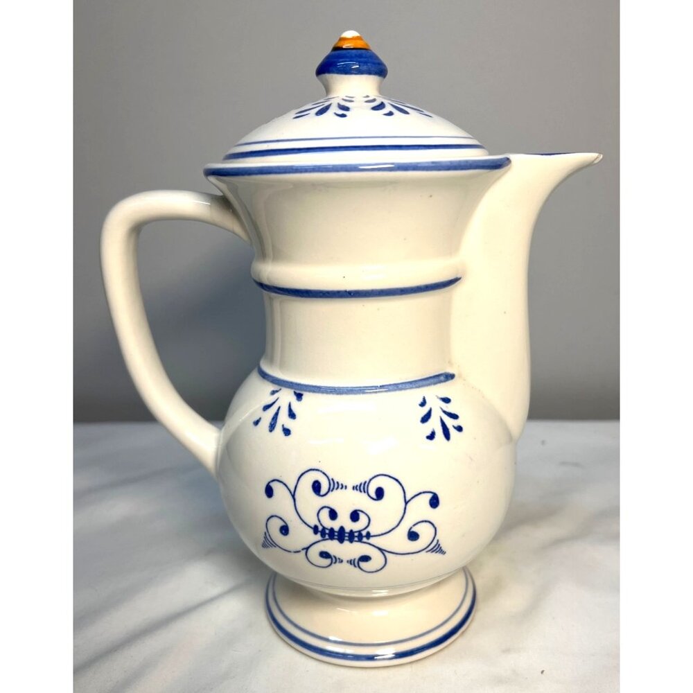 Vintage Acson Ceramic Coffee Pot With Lid Blue & White Floral Design - Picture 5 of 8